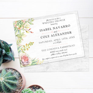 Rustic Watercolor Succulent Couple Wedding Shower Invitation