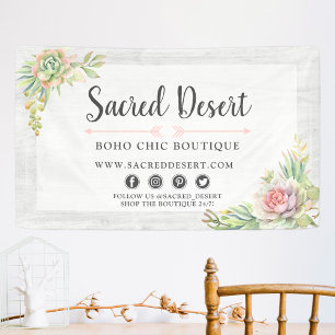 Rustic Watercolor Succulent Desert Cactus Boho Banner