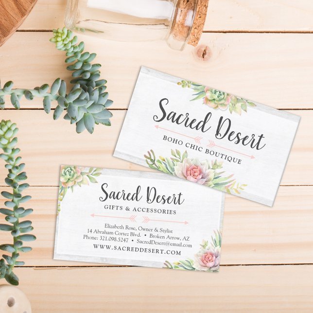 Rustic Watercolor Succulent Desert Cactus Boho Business Card (Creator Uploaded)
