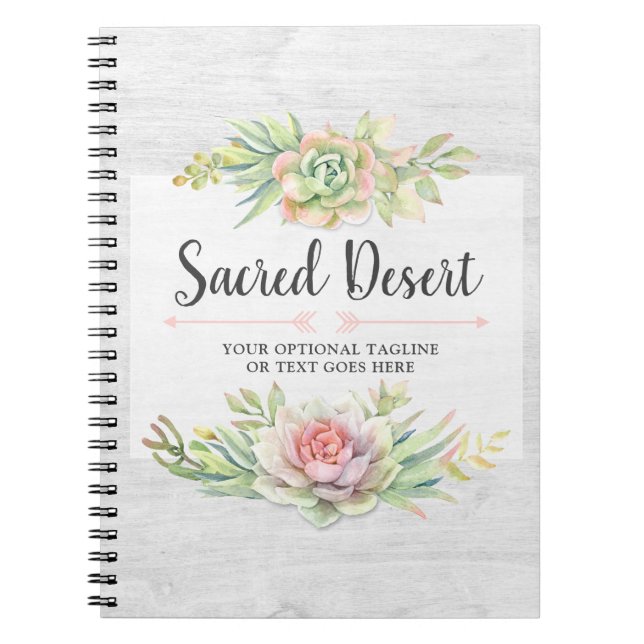 Rustic Watercolor Succulent Desert Cactus Boho Notebook (Front)