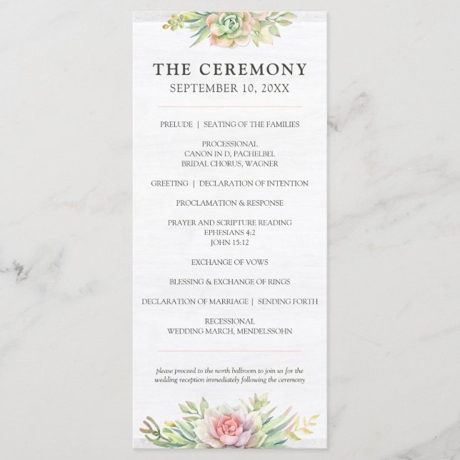 Rustic Watercolor Succulent Desert Cactus Wedding Programme (Front)