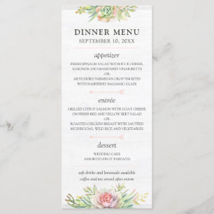 Rustic Watercolor Succulent Desert Wedding Menu