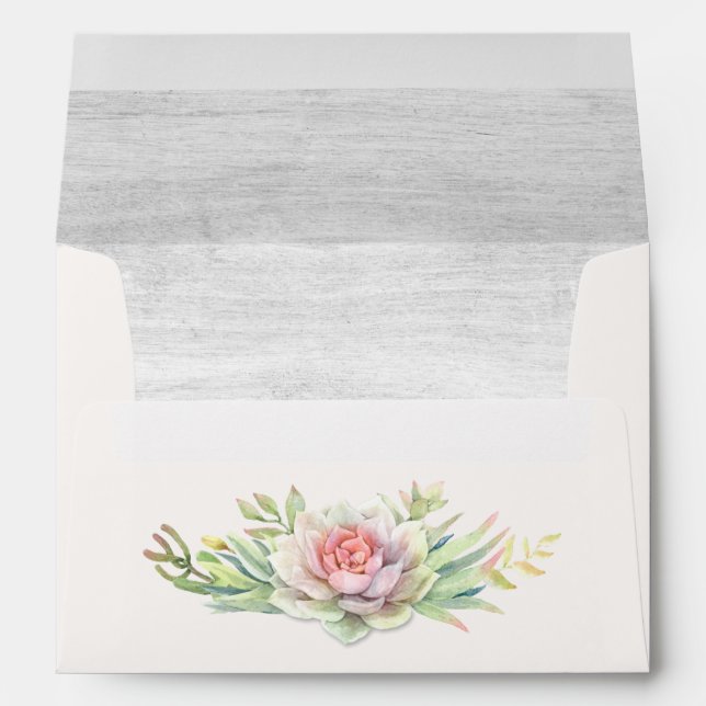 Rustic Watercolor Succulent Wedding Invitation Envelope (Back (Bottom))