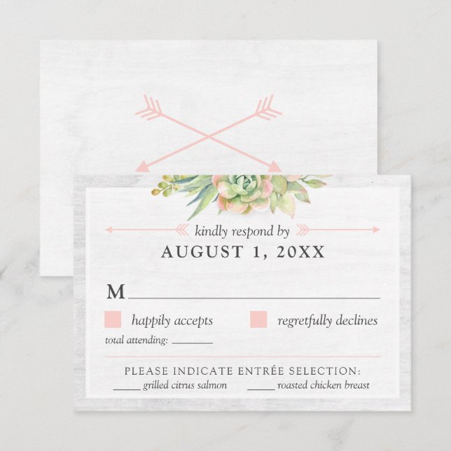 Rustic Watercolor Succulent Wedding RSVP Card (Front/Back)