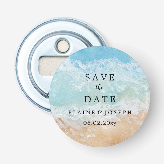 Rustic Watercolor Summer Sea Beach Wedding Bottle Opener (Front)
