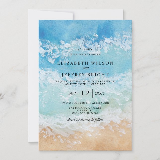 Rustic Watercolor Summer Sea Beach Wedding Invitation (Front)