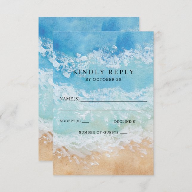 Rustic Watercolor Summer Sea Beach Wedding RSVP Card (Front/Back)