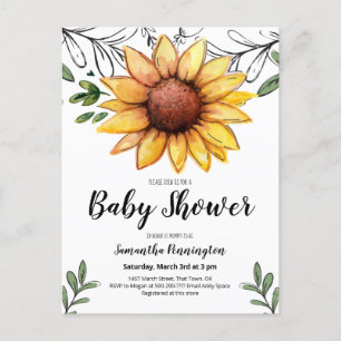 Rustic Watercolor Sunflower Baby Shower Invitation Postcard