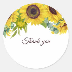 Rustic Watercolor Sunflower Birthday Party Classic Round Sticker