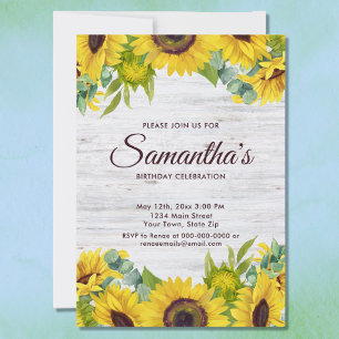 Rustic Watercolor Sunflower Birthday Party  Invitation