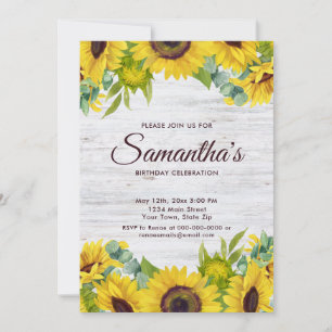 Rustic Watercolor Sunflower Birthday Party  Invitation