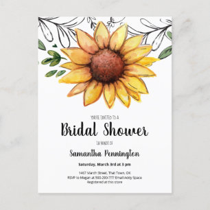 Rustic Watercolor Sunflower Bridal Shower Invitation Postcard