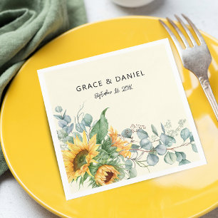 Rustic Watercolor Sunflower Eucalyptus Wedding Napkin
