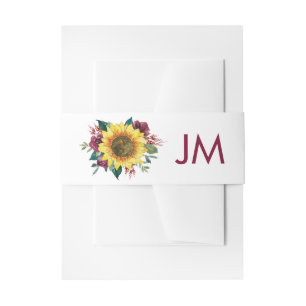 Rustic Watercolor Sunflower Floral Wedding Invitation Belly Band