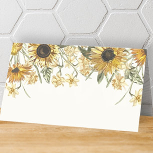 Rustic Watercolor Sunflower Florals Place Card