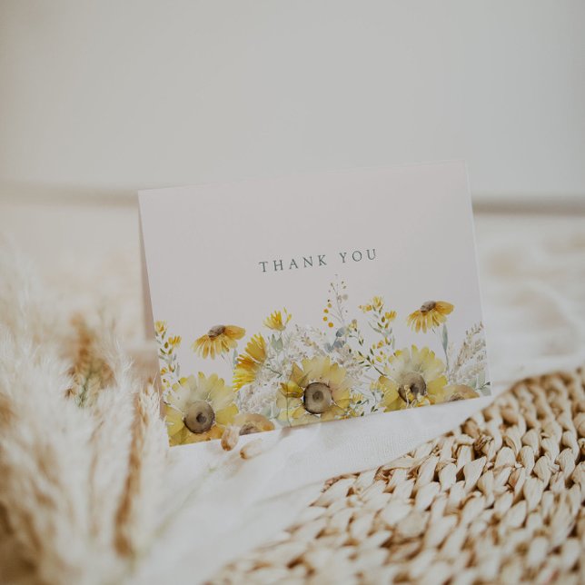 Rustic Watercolor Sunflower Folded Thank You Card (Creator Uploaded)