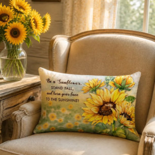 Rustic Watercolor Sunflower Inspirational Quote Lumbar Cushion