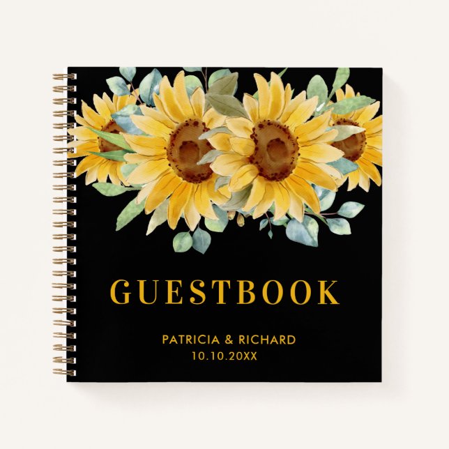Rustic Watercolor Sunflower Wedding Guestbook Notebook (Front)