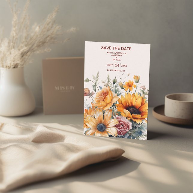 Rustic Watercolor Sunflower Wedding Save The Date (Creator Uploaded)