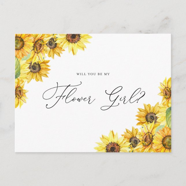 Rustic Watercolor Sunflowers Be My Flower Girl Postcard (Front)