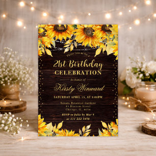 Rustic Watercolor Sunflowers Birthday Invitation
