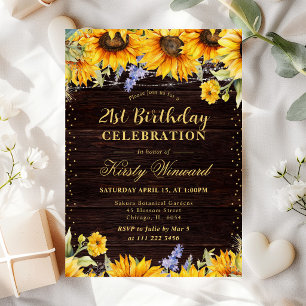 Rustic Watercolor Sunflowers Birthday Invitation
