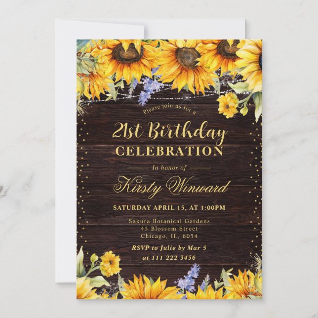 Rustic Watercolor Sunflowers Birthday Invitation (Front)
