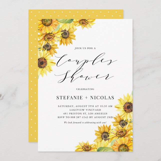 Rustic Watercolor Sunflowers Couples Shower Invitation (Front/Back)