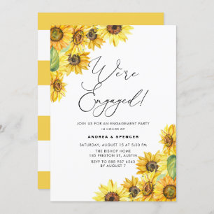 Rustic Watercolor Sunflowers Engagement Party Invitation