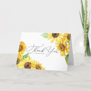 Rustic Watercolor Sunflowers Floral Wedding Thank You Card