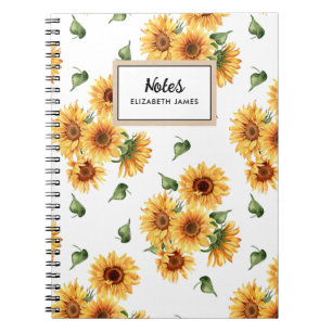 Rustic Watercolor Sunflowers Pattern Personised Notebook