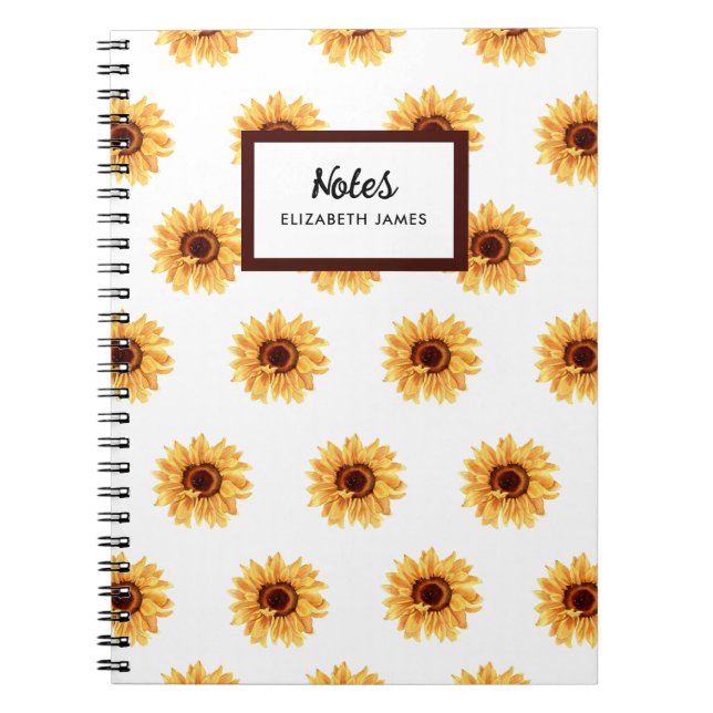 Rustic Watercolor Sunflowers Pattern Personised Notebook (Front)