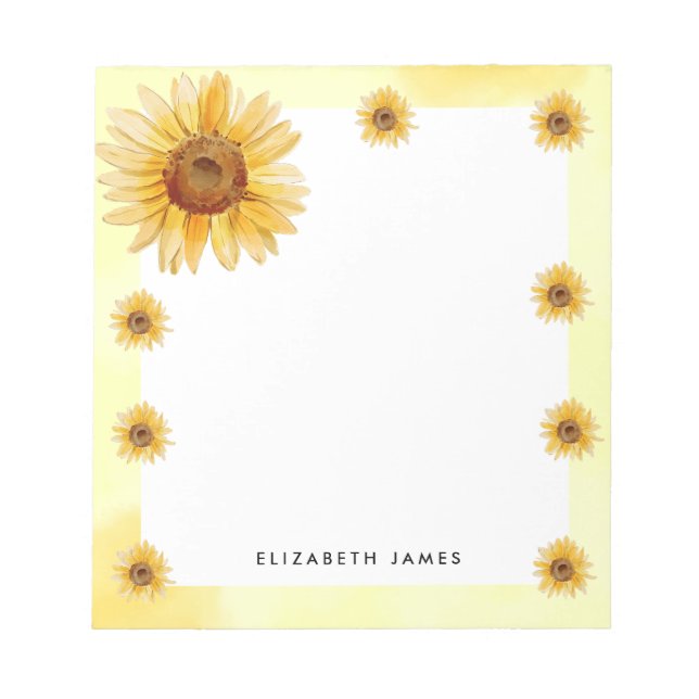Rustic Watercolor Sunflowers Personalised  Notepad (Front)
