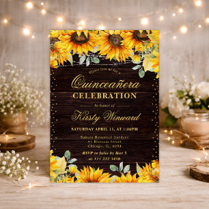 Rustic Watercolor Sunflowers Quinceanera Invitation