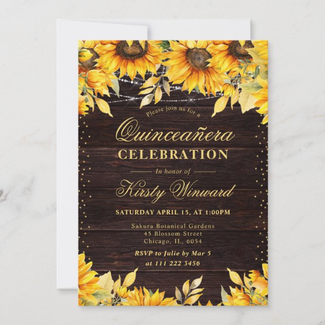 Rustic Watercolor Sunflowers Quinceanera Invitation (Front)