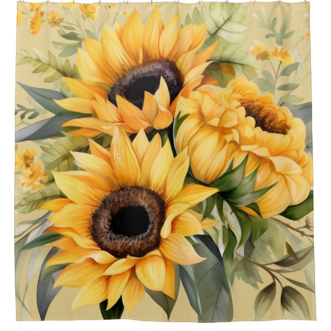 Rustic Watercolor Sunflowers Shower Curtain (Front)