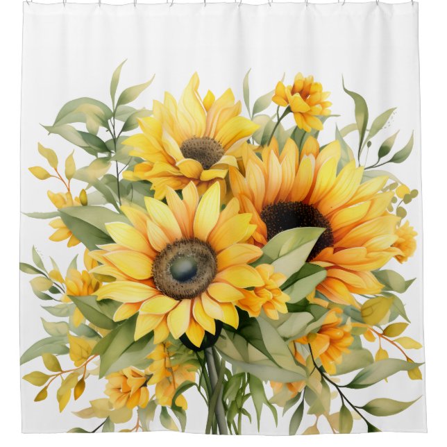 Rustic Watercolor Sunflowers Shower Curtain (Front)