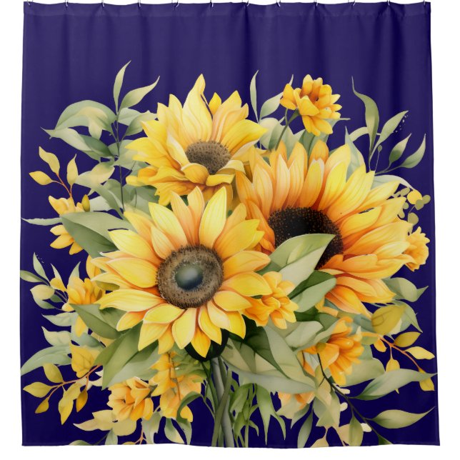 Rustic Watercolor Sunflowers Shower Curtain (Front)