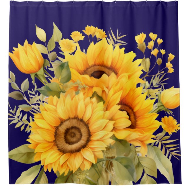 Rustic Watercolor Sunflowers Shower Curtain (Front)