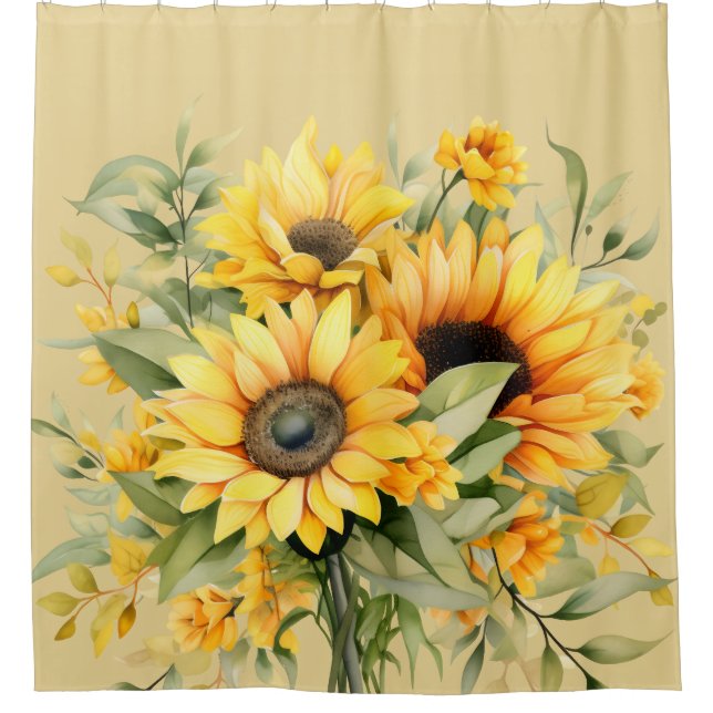 Rustic Watercolor Sunflowers Shower Curtain (Front)