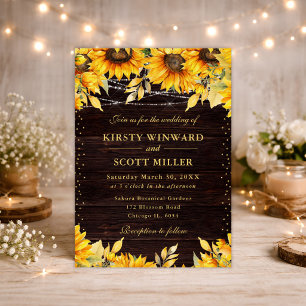 Rustic Watercolor Sunflowers Wedding Invitation