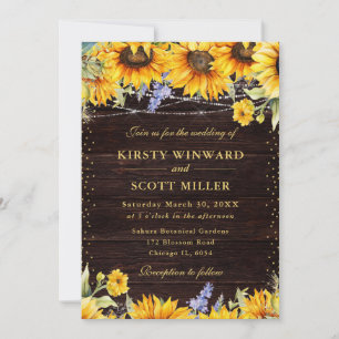Rustic Watercolor Sunflowers Wedding Invitation