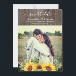 Rustic Watercolor Sunflowers Wedding Save the Date<br><div class="desc">Beautiful boho-inspired wedding save the date featuring rustic watercolor sunflowers,  feathers and lush green leaves complimented with elegant earthy brown text. Personalise with your own wording! If you want to change the font style,  colour or text placement,  simply click the "Customise Further" button.</div>
