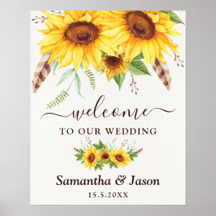 Rustic Watercolor Sunflowers Wedding Welcome Party Poster