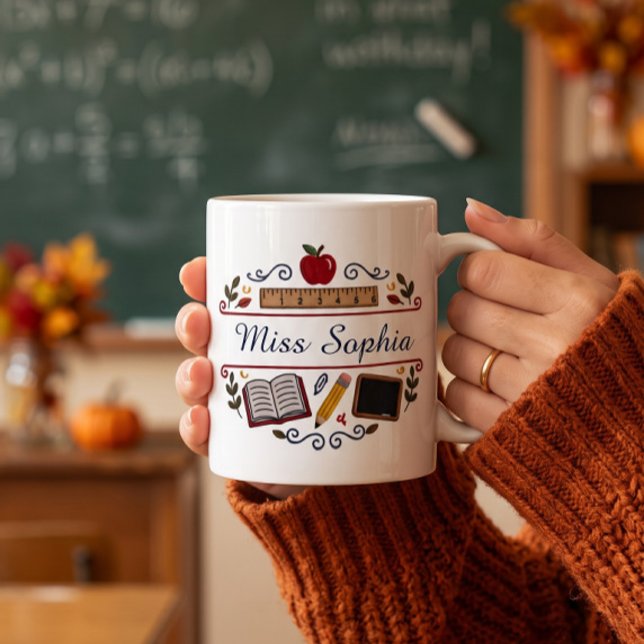 Rustic Watercolor Teacher Mug, Custom Name Coffee Mug (Creator Uploaded)