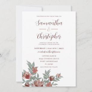 Rustic Watercolor Terracotta Floral Wedding Invitation