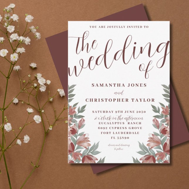 Rustic Watercolor Terracotta Floral Wedding Invitation (Creator Uploaded)