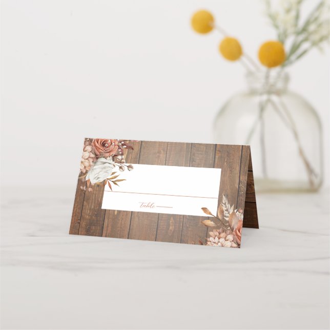 Rustic Watercolor Terracotta Floral Wedding Place Card (Front)