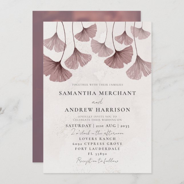 Rustic Watercolor Terracotta Ginkgo Wedding Invitation (Front/Back)