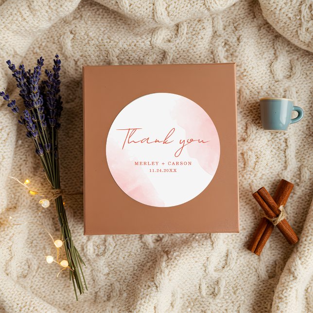 Rustic Watercolor Terracotta Wedding Thank You Classic Round Sticker (Creator Uploaded)